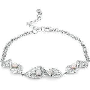 Swan Сребърна гривна с бели перли и циркон RT083BW Swan