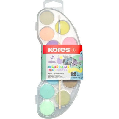 Kores Akuarellos vodové barvy mini pastel 12 barev 25 mm + štětec