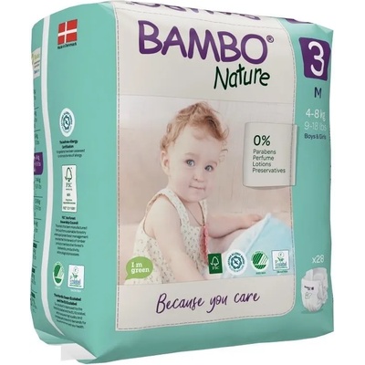 Bambo Nature Еко пелени за еднократна употреба Bambo Nature - Размер 3, M, 4-8 kg, 28 броя (1000021513)