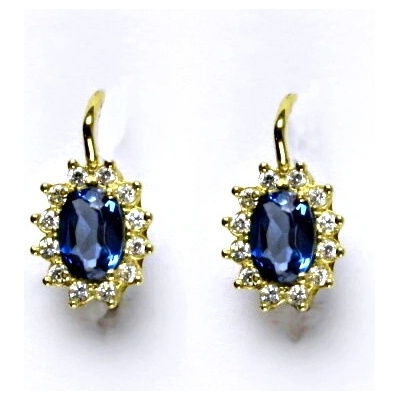 Čištín Zlaté náušnice Kate,žluté i bílé zlato,syntetický akvamarin tmavý,náušnice ze zlata,NK 1480