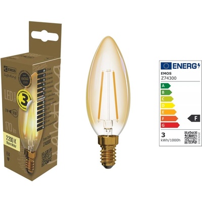 Emos LED žiarovka VINTAGE CANDLE 2W E14 teplá biela+