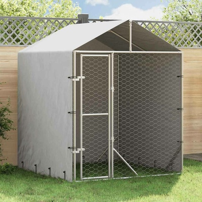 vidaXL Venkovní psí kotec se střechou stříbrný 200 x 200 x 250 cm