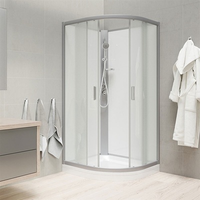 Mereo CK35172KMW Sprchový box, štvrťkruh, 80cm, satin ALU, sklo Point, zadne steny biele, liatá vanička, bez striešky