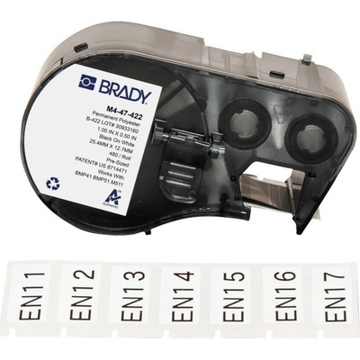 Brady M4-47-422 / 170738, 25.40 mm x 12.70 mm, Polyester, čierna tlač / biely podklad