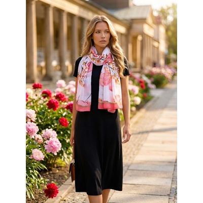 Classic Scarf šála s lososově růžovými květy