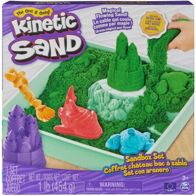 Spin Master KINETIC SAND KRABICE TEKUTÉHO PÍSKU S PODLOŽKOU ZELENÁ