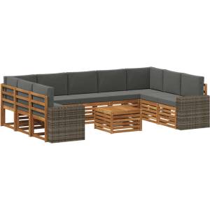 vidaXL Комплект дивани за открито 10 бр. Натурален и Антрацит (3384878)