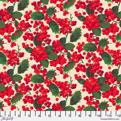 Bavlněná látka vánoční červená | Martha Negley – Winterberry – Cesmína