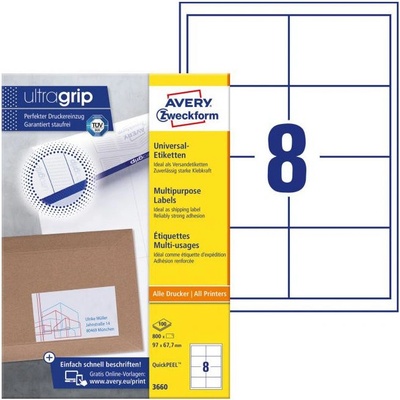Avery-Zweckform 3660 97 x 67.7 mm papier biela 800 ks trvalé univerzálne etikety atrament, laser, kópie; 3660