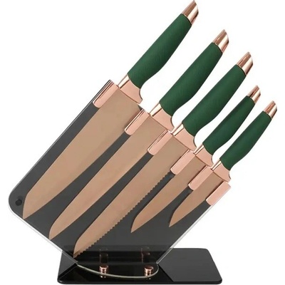 6-dílná sada kuchyňských nožů zelená se stojanem Edice Rose Gold Gooda