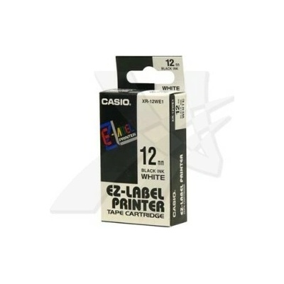 Originální páska do tiskárny Casio štítků, Casio, XR-12WE1, černý tisk/bílý podklad, nelaminovaná, 8m, 12mm