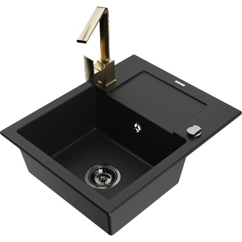 Mexen Enzo гранитна мивка с 1 камера с отцеждач и кухненски смесител Rita, черен - 6506-77-670300-50-B (6506-77-670300-50-B)