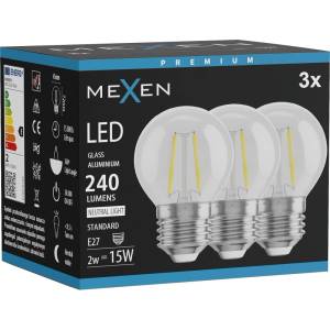 Mexen Vintis 3x LED филаментна крушка E27, G45, 2W, Неутрална - 4000K, 240 lm, прозрачна - (L156-E27-0240-00x03)