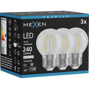 Mexen Vintis 3x LED филаментна крушка E27, G45, 2W, Неутрална - 4000K, 240 lm, прозрачна - (L156-E27-0240-00x03)