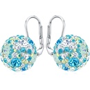 SILVEGO strieborné náušnice guličky so Swarovski Crystals tyrkysovo modrá B36120tyrb