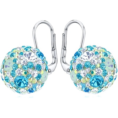 SILVEGO strieborné náušnice guličky so Swarovski Crystals tyrkysovo modrá B36120tyrb