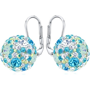 SILVEGO strieborné náušnice guličky so Swarovski Crystals tyrkysovo modrá B36120tyrb