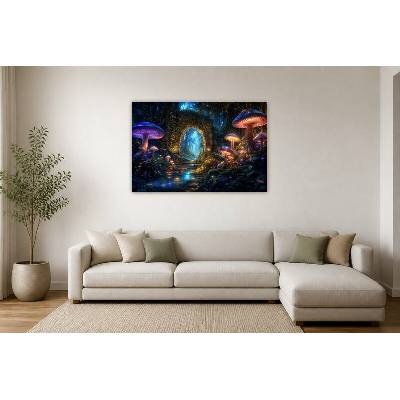 Obraz na plátně – Světélkující houby u kamenného oblouku 135 × 90 cm