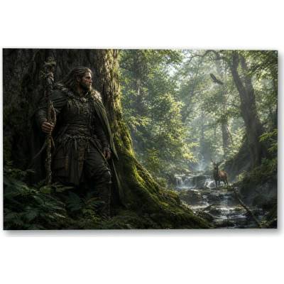 Plakát – Postava s holí u lesního potoka 135 × 90 cm Bez rámu Ne Bez rámu