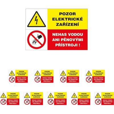 Walteco Pozor, elektrické zařízení/Nehas vodou ani pěnovými přístroji, 80x50mm, samolepka Množství: 10 ks , 20082BP2