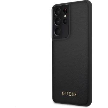 GUESS Iridescent Leather Hard Case - дизайнерски кожен кейс за Samsung Galaxy S21 Ultra (черен)