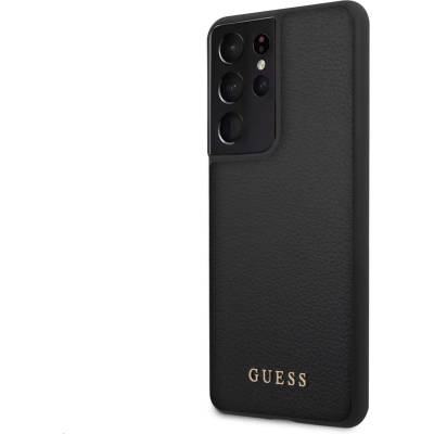 GUESS Iridescent Leather Hard Case - дизайнерски кожен кейс за Samsung Galaxy S21 Ultra (черен)