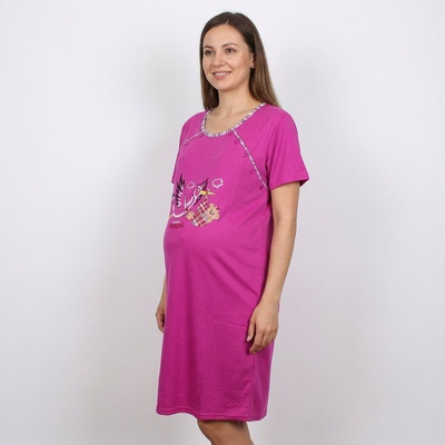 Виолетова нощница за кърмачки с щъркел и раиран кант