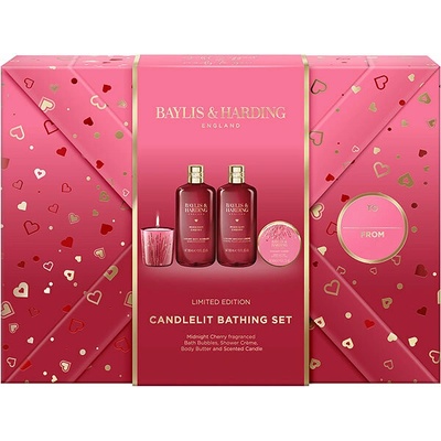 Baylis & Harding Midnight Cherry pena do kúpeľa 300 ml + sprchový krém 300 ml + telové maslo 50 ml + vonná sviečka 60 g