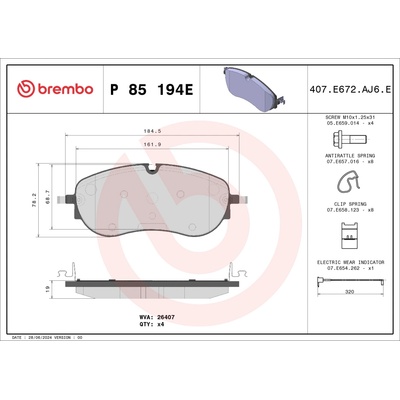 Sada brzdových platničiek, vždy 4 kusy v sade BREMBO P 85 194E (P85194E)