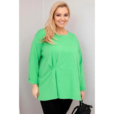 Kesi Dámska blúzka plus size s bavlnou a dlhým rukávom a riasením fuksiová Zelená svetlo