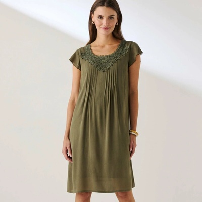 Blancheporte krátke šaty so zámikmi a macramé khaki