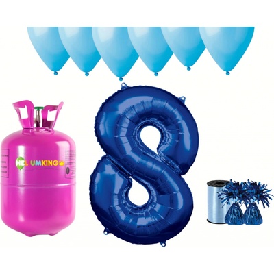 HeliumKing Helium párty set na 8. narozeniny s modrými balónky