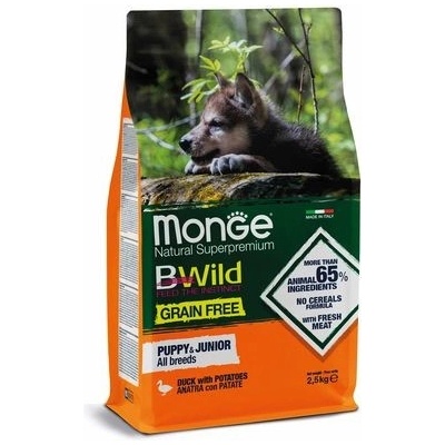 Monge BWild Grain Free Puppy & Junior s kachním masem a bramborami 2,5 kg
