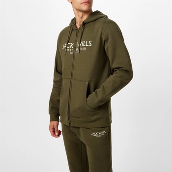 Jack Wills Мъжки суичър Jack Wills Graphic Zip Hoodie Mens - Leaf