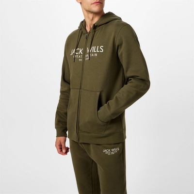 Jack Wills Мъжки суичър Jack Wills Pinebrook Graphic Zip Hoodie Mens - Leaf