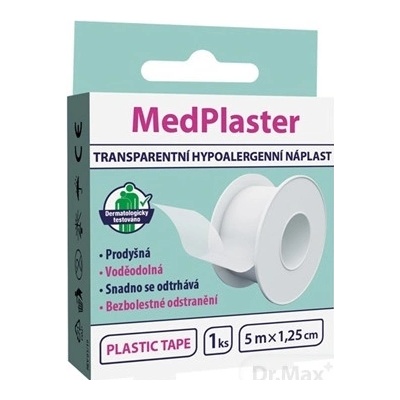 MedPlaster Plastic tape náplasť 5 m x 1,25 cm fixačná, hypoalergénna, cievka