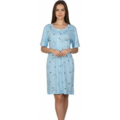 Макси нощница с къс ръкав в синьо на сърца