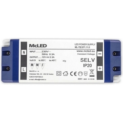 Nábytkový LED napájecí zdroj McLED 12VDC 40W 3,3A ML-732.071.11.0