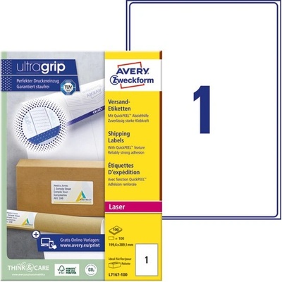 AVERY Етикет AVERY L7167-100 199, 6x289, 1 mm бял универсален 100 листа в кутия (L7167-100)