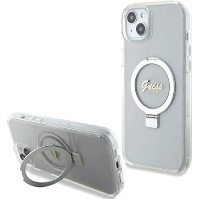GUESS GUHMP15MHRSGSD iPhone 15 Plus / 14 Plus 6.7" прозрачен/прозрачен твърд калъф Ring Stand Script Glitter MagSafe (3666339156619)