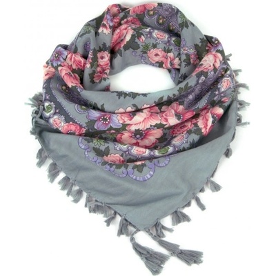 ArtOfPolo folková šatka s kvetmi šedá FArsz13024ss03