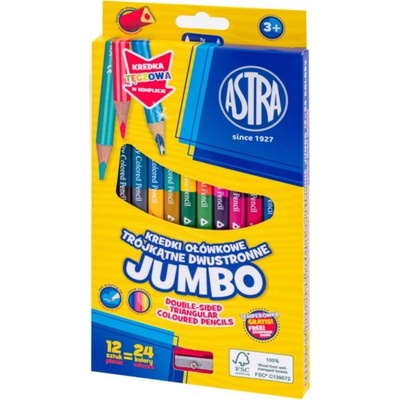Astra Jumbo obojstranné farbičky 12 ks 24 farieb + strúhadlo dúhová 312023909