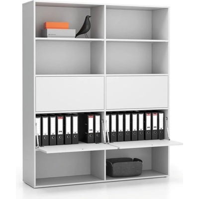 Plan Široký kancelársky policový regál LAYERS, 4 boxy, 1582 x 400 x 1905, biela