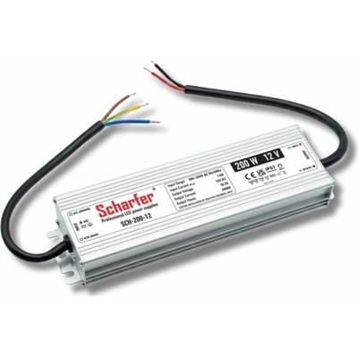 KPLED, LED napájecí zdroj Scharfer, 12V, 200W, 16,7A, IP67, SLIM, 7 let záruka