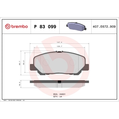 Sada brzdových platničiek, vždy 4 kusy v sade BREMBO P 83 099 (P83099)