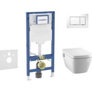 Geberit Duofix - Комплект за монтаж пред стена, тоалетна TECEone и седалка със система „softclose, бутон Sigma20, бял/лъскав хром SANI11CT3104 (SANI11CT3104)