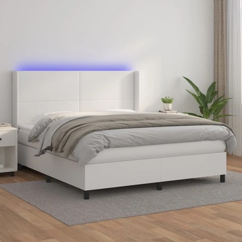 vidaXL Боксспринг легло с матрак и LED бяло 180x200 см изкуствена кожа (3139278)