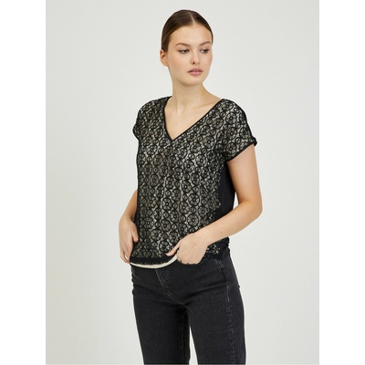 Orsay Бежово-черна дамска дантелена тениска ORSAY Orsay | Cheren | ЖЕНИ | S