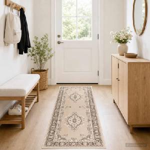 vidaXL Килим с пътека FLORNES Тъкан Екру 80 x 350 cm ПП 7 mm (42057517)
