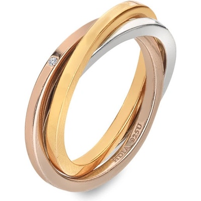 Hot Diamonds Trojitý pozlacený stříbrný prsten s pravým diamantem Trio DR297